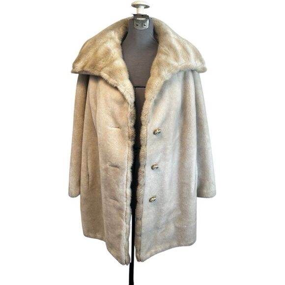 Vintage Deluxe Faux Fur Coat Cream Ivory – Mob Wife Aesthetic, L Fits Like Large - Picture 1 of 16